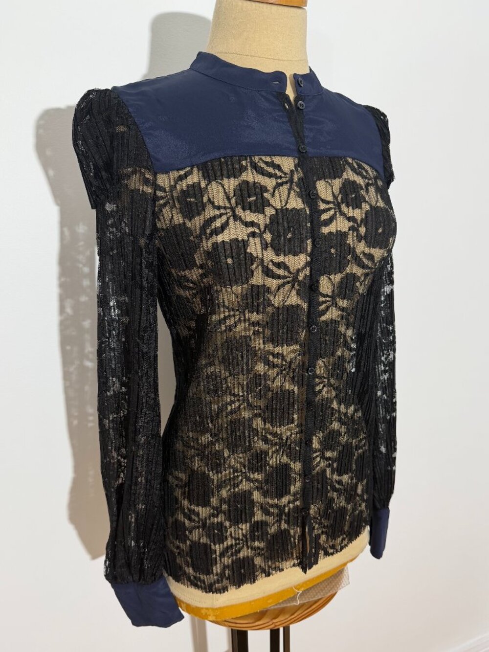 See By Chloe 2 in 1 Pleated Blouse Lace Floral Overlay
